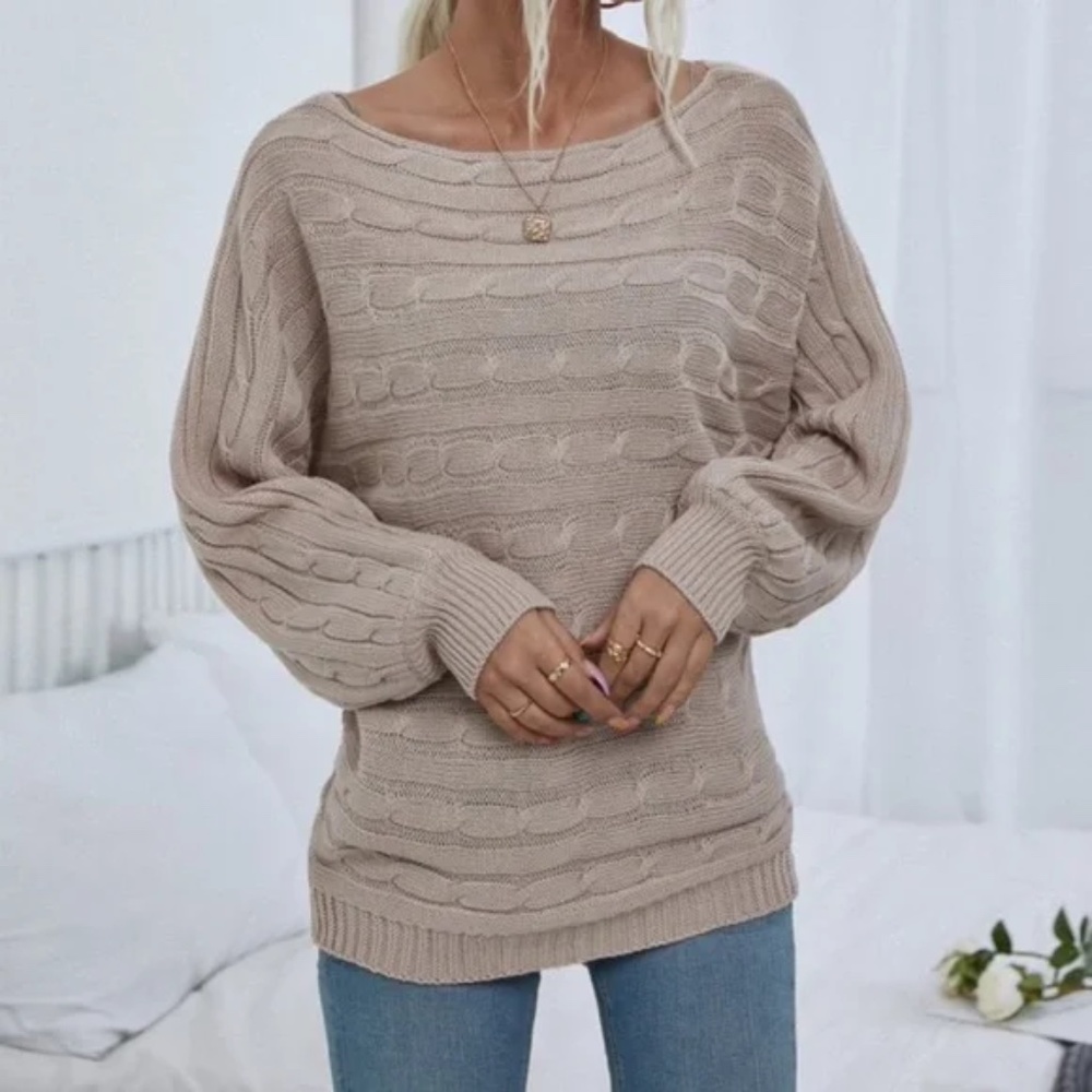 Khaki Chunky Knit Sweater Top Winter Minimalist - Picture 2 of 4